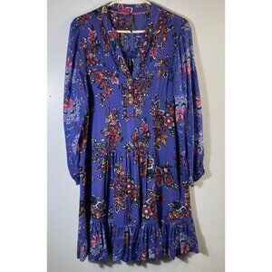 Womens Anthropologie Floral Boho Ruffle Lace Dress Purple S Viscose Cotton